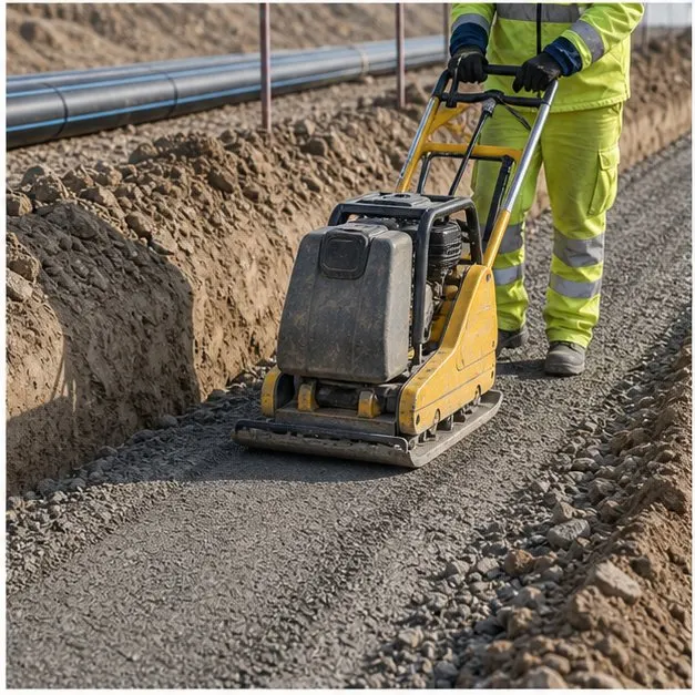 Compactacion de relleno junto a una zanja de canalizacion