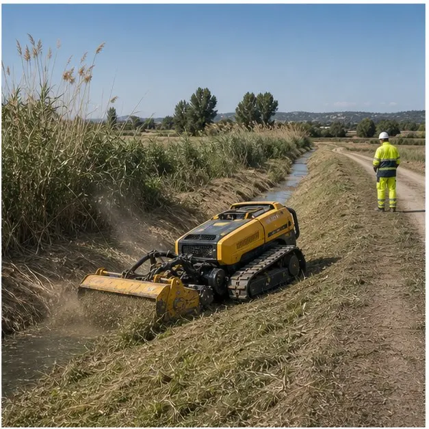 Desbroce mecanizado junto a un cauce rural